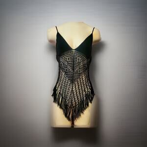 Victorias Secret Crochet Knit Black Fringe Cami Tank Top NWT Biker LGE.Boho New